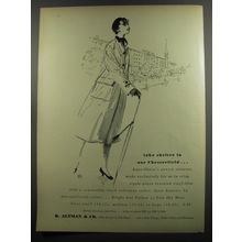 1953 B. Altman Aqua-Sheen Raincoat Ad - take shelter in our Chesterfield