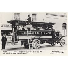 LSWR Thornycroft Omnibus Farnham Bus Tram Conductor Climbs Ladder Postcard