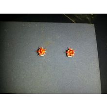 silver tone orange crystal stone & furry bit earrings Fashion Women small studs