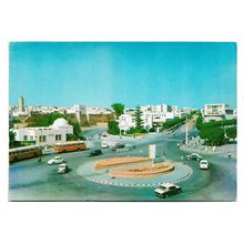 Postcard Tunisia Sousse roundabout rond-point buses cars Volkswagen Beetles
