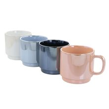 Mr. Coffee Cafe Celestial 4 Piece 14.8 Ounce Stoneware Pearlized Mug Set in A...