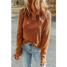 Brown Textured Round Neck Long Sleeve Top