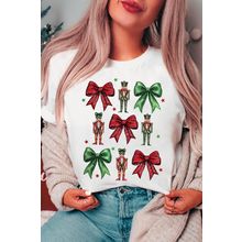 White Bowknot Nutcracker Printed Crewneck Christmas T Shirt