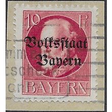 GER (BAVARIA) 1919 10pf 'KING LUDWIG (VOLKSTAAT) (PERFED FINE USED(EBID64-454)