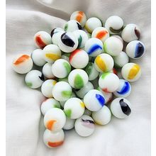'OLD GLORY' - 25 Beautiful Glass Marbles, White with Multicoloured Stripes, 14mm