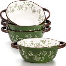 AVLA 4 Pack Ceramic Soup Bowls, 22 Ounces Porcelain Serving Bowl Set with Double