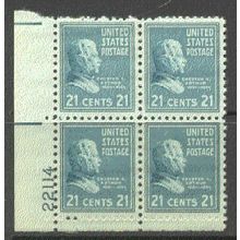 826 21c Chester Arthur Fine MNH Plt/4 LL 22114 Y0124