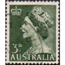 Australia 1953-6. Pre-Decimal. Elizabeth ll. 3d Value. Deep Green. Fine Used