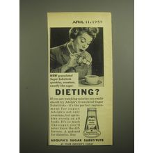 1959 Adolph's Sugar Substitute Ad - New granulated sugar substitute sprinkles