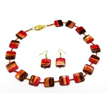 Orange, Red & Brown Shell Necklace & Drop Earring Set Handmade Gift Christmas