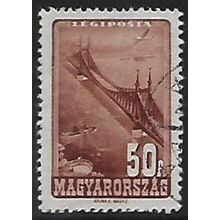 Mi 965: 50 f. red-brown Views: Liberty Bridge, Budapest, wmk. IX A1