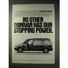 1991 Plymouth Voyager Minivan Ad - Has Stopping Power