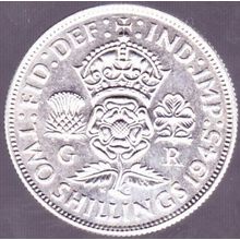 1945 Great Britain 1 Florin (2 Shillings) Silver Coin