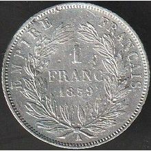 1859 A France 1 Franc Silver Coin