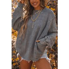 Gray Exposed Seam Twist Open Back Oversized Sweatshirt