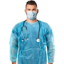 Disposable Isolation Gown X-Large. Pack of 5 Blue Disposable Gowns with Sleev...