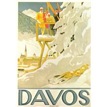 Davos Sleighing Skiing Holidays Switzerland 1908 Poster Postcard
