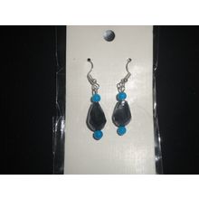 Elegant faceted black peardrop & blue accent dangle earrings
