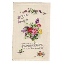 BIRTHDAY GREETINGS .. used vintage postcard 1937 postmark flowers