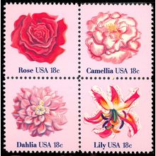 Flower Love Issue PACK OF FIVE Blocks (20 stamps) 18 Cent Stamps Scott 1876-79