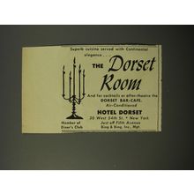 1954 Hotel Dorset Ad - Superb cuisine served with Continental elegance