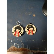 womens silver tone japanese girl hanging earrings