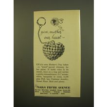 1961 Saks Fifth Avenue Jewelry Advertisement - Give mother our heart
