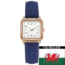 Ladies 2.3 cm White Square Face Steel Back Blue Suedette Strap Watch