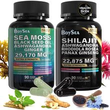 Boysea.Shilajit and Sea Moss Bundle- 90 Count - Sea Moss 7000Mg, Black Seed Oil