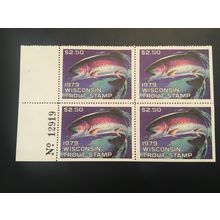 ICOLLECTZONE US 1979 Wisconsin Trout Stamp Pl # Block VF NH