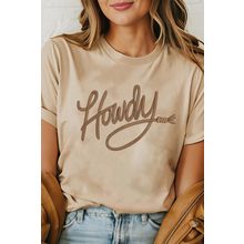 Khaki Howdy Embroidered Graphic Western Tee