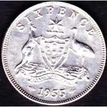 1955 Australia 1 Sixpence coin