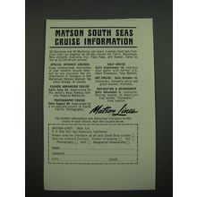 1962 Matson Lines Ad - Matson South Seas Cruise Information