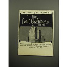 1957 The Lord Baltimore Hotel Ad - Why you'll like to stay at The Lord Baltimore
