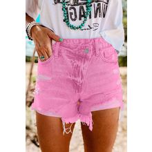 Pink High Rise Crossover Waist Denim Shorts