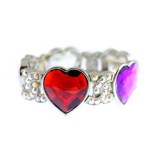 Rhodium Faceted Glass Heart Shape Charm w/Rhinestoned Half Circle Link - Mult...
