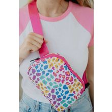 Rose Red Leopard Print Zipper Wide Strap Sling Bag