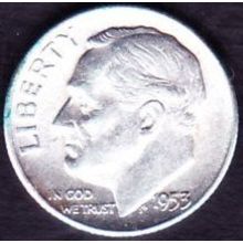 1953 S USA 10 Cents Silver Coin Roosevelt
