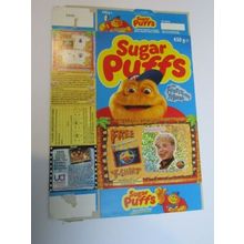Sugar Puffs 1994 The Flintstones Sticker BARNEY T-Shirt Offer Empty Cereal Box