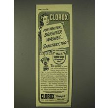 1945 Clorox Bleach Ad - Whiter, Brighter Washes