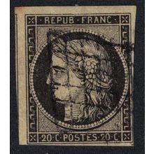 France Ceres 20c Yellowish Paper 1849 Canc SG#6 MI#3y Sc#3