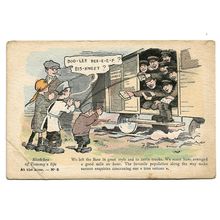 Postcard WW1 Sketches of Tommy's Life British Army At the Base 8 railway trucks
