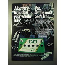 1970 Exide GO Battery Ad - Outlast Your Whole Car