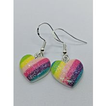 Cute Rainbow Heart Charm Earrings. Silver Plated Fish Hooks