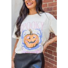 White SPOOKY Pumpkin Print Round Neck Halloween T Shirt
