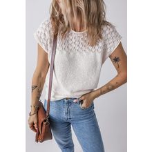 White Eyelet Knit Tied Back Short Sleeve Sweater