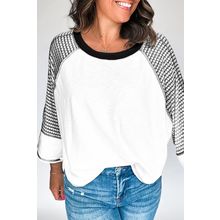 Black Striped Bracelet Sleeve Raglan Patchwork Top
