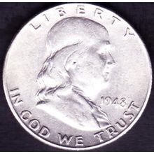 1948 D USA 50 Cents Silver Coin Franklin
