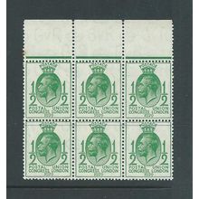 a george v puc sg434 sg 434 mnh block of 6 mnh one slight tone spot on margin