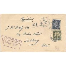 Canada REGISTERED Medalian Combo 1933 Ottawa ONT to Sudbury